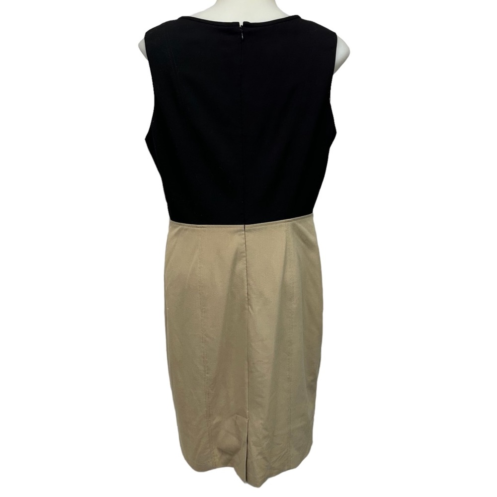 CALVIN KLEIN Dress Color Block Tan Black Lined Sheath Career Sz 10 sleev… - Picture 4 of 12